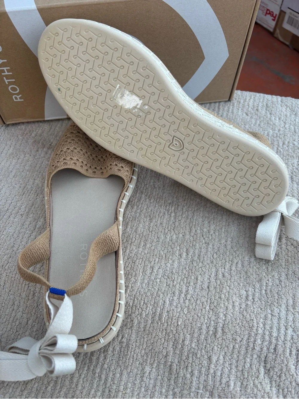 Rothy's D'Orsay Ankle Tie Espadrilles in Natural Beige with Cream Ties